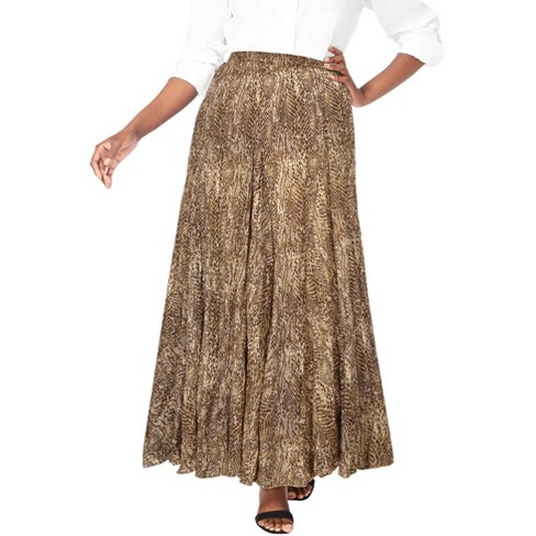 Jessica London Women s Plus Size Flowing Crinkled Maxi Skirt 30 Natural Snake Print