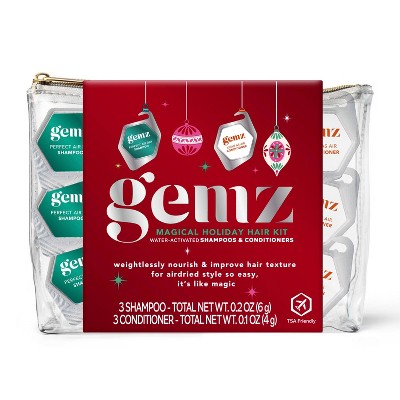gemz Holiday Kit + Accessory Fresh and Floral Shampoo and Conditioner Gift Set - Travel Size - 1.2gms