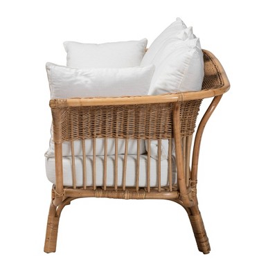 Edana Natural Rattan Sofa with White Cushions