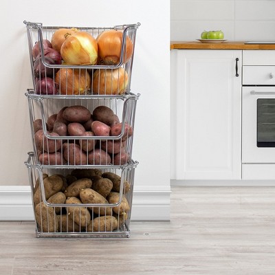 Sorbus 6 Pack Stackable Metal Storage Basket Set - Organizers for Home, Kitchen Pantry, Bathroom, Laundry and more (Silver)
