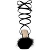 Allegra K Women's Faux Fur Slingback Block Heels Lace Up Sandals - 2 of 4