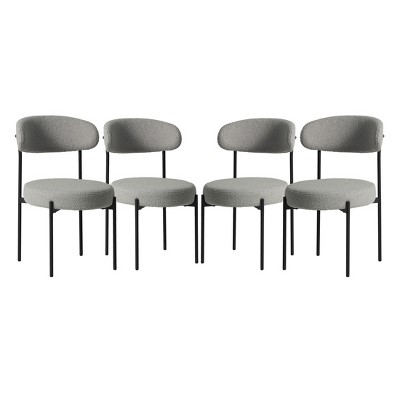 WestinTrends Alexandria Mid-Century Modern Upholstered Faux Shearling Round Dining Chairs
