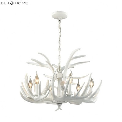 Matte White Composite Antler 6-Light Candle Chandelier