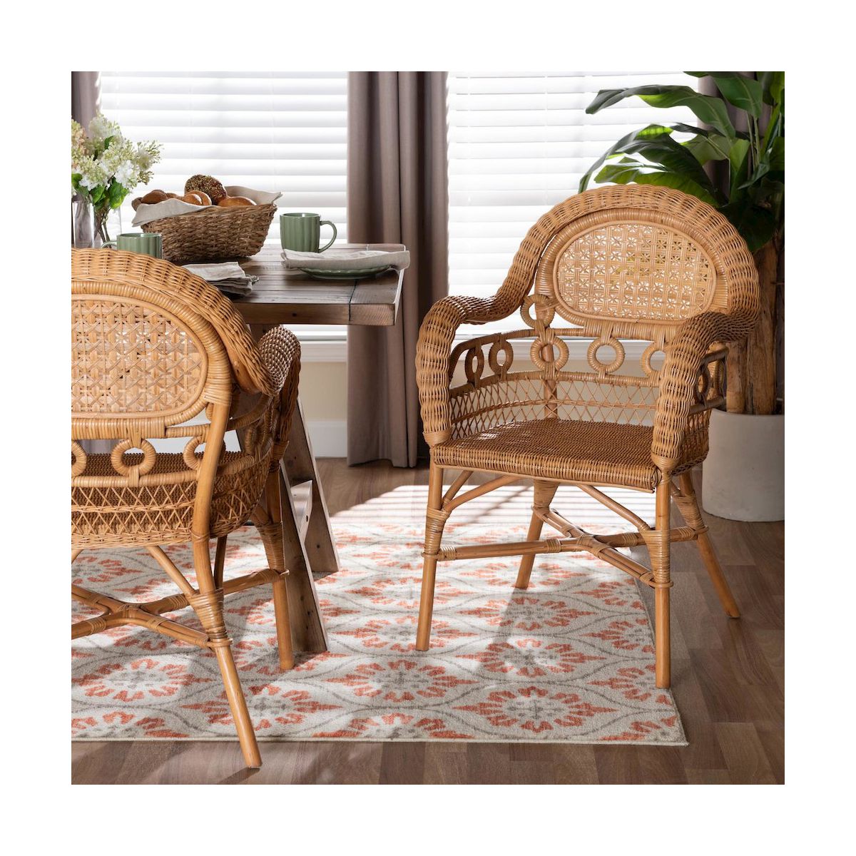 bali & pari,Abigale Natural Rattan Dining Chair - Handwoven Wicker Accent Chair with Arms - thumbnail 9