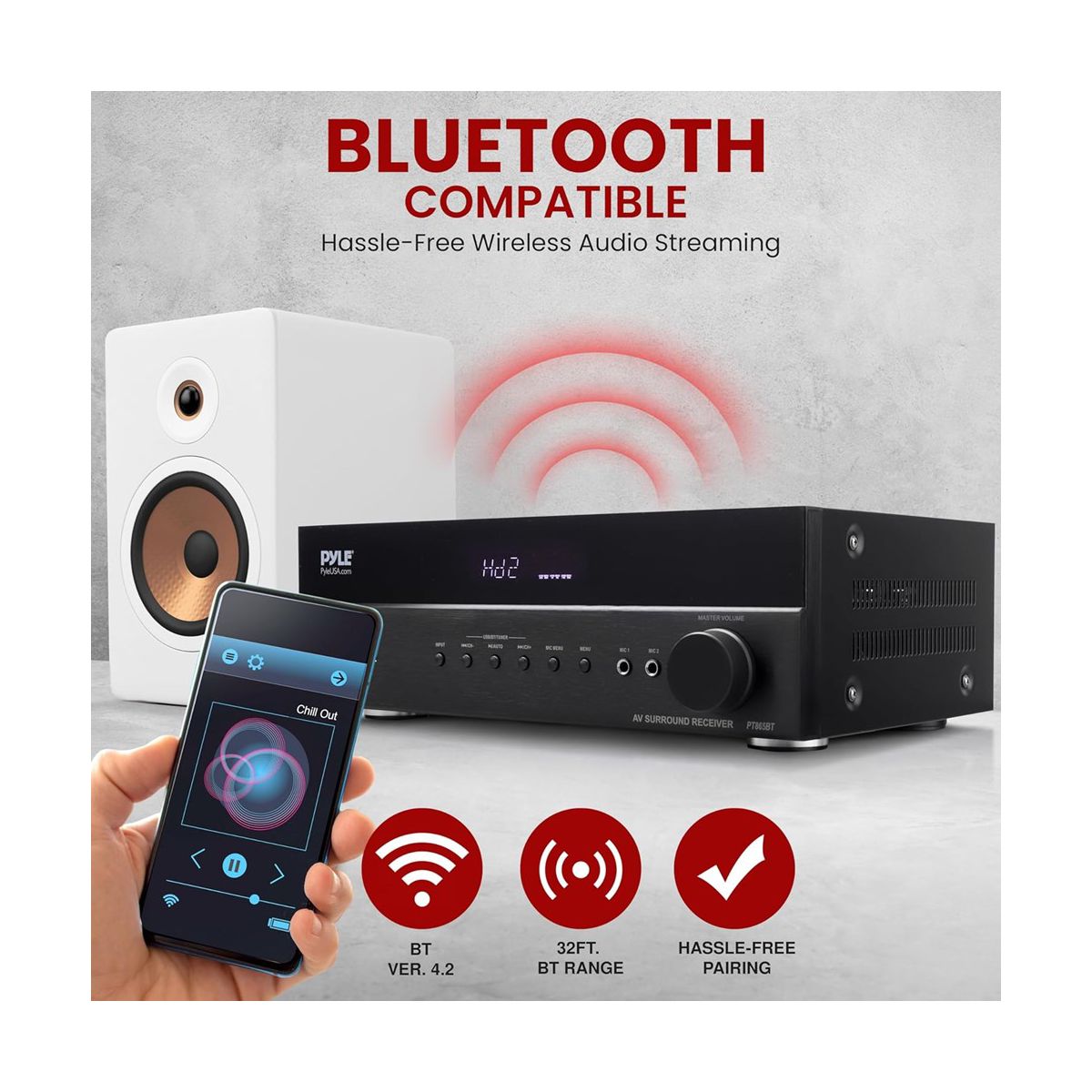 Pyle 5.2 Channel Hi-Fi Home Theater Receiver – Powerful Wireless Bluetooth Surround Sound Amplifier with 4K Ultra HD Support, MP3/USB/DAC, PT865BT - thumbnail 4