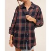 Women's Loose Fit Button Down Plaid - LA MIEL - 2 of 3