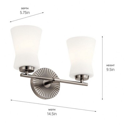 Brianne Brushed Brass 2-Light Vanity with Etched Glass Shades