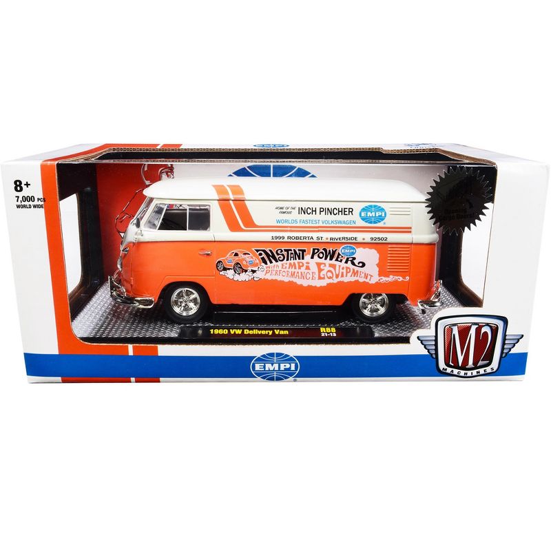 1960 Volkswagen Delivery Van "EMPI" Orange and Cream Limited Edition to 7000 pieces Worldwide 1/24 Diecast Model by M2 Machines, 3 of 4