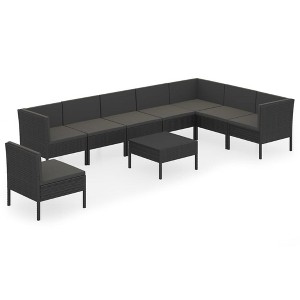 vidaXL Patio Lounge Set Outdoor Sectional Sofa Set Table Poly Rattan Black - 1 of 4
