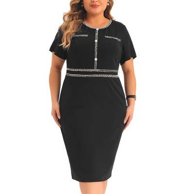 Agnes Orinda Women's Plus Size Short Sleeve Work Formal Bodycon Pencil  Sheath Dresses Black 1X