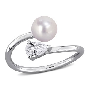 EVERLY JEWELRY | Multiple-color option in Yellow Silver Pearl Ring with Multiple color gemstone Options. - 1 of 4