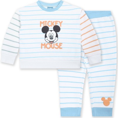 Baby Boys' 2pc Disney Mickey Mouse Striped Fleece Top & Bottom Set - White