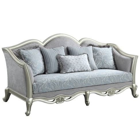 85" Qunsia Sofas Light Gray Linen and Champagne Finish - Acme Furniture: Elegant Nailhead Trim, No Assembly Required - image 1 of 4