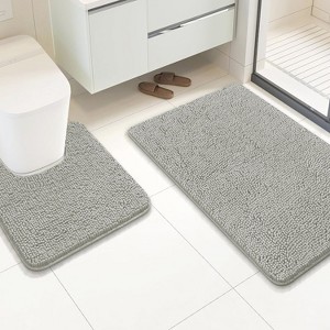Home Mart Goods 2 Piece Set Light Grey Soft Cozy Plush Chenille Bath Mat Bathroom Rug - 1 of 3