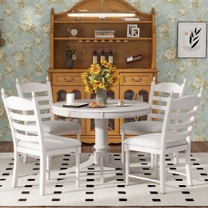 NicBex Round Dining Table Set for 4 Retro Wood Round Extendable Dining Table with 4 Upholstered Chairs for Dining Room - 1 of 4
