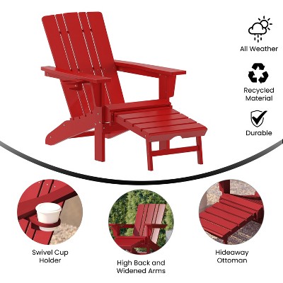 Classic Red HDPE High-Back Adirondack Chair with Cup Holder