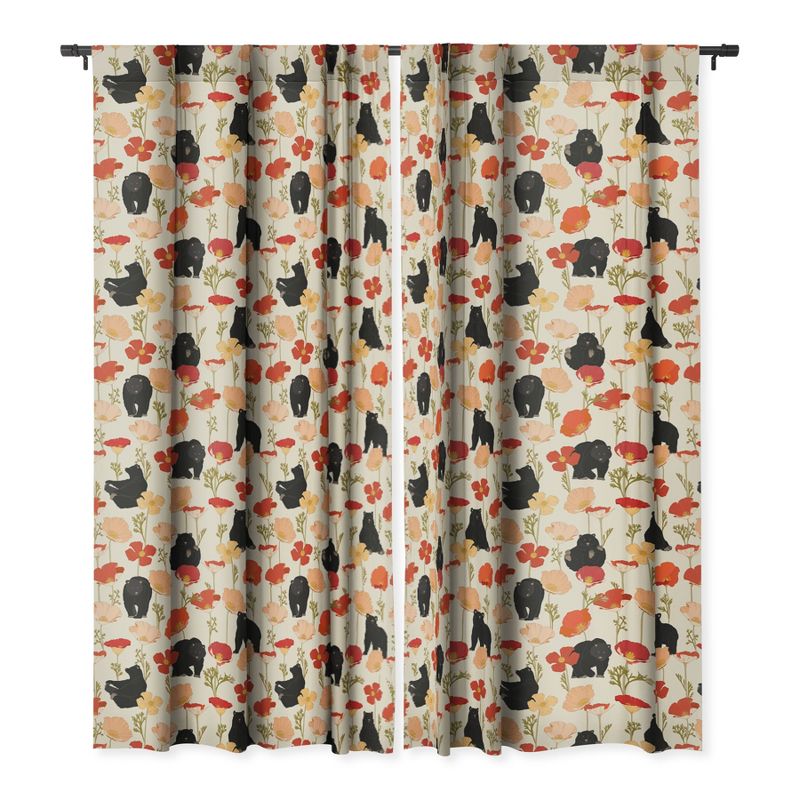 Iveta Abolina California Poppies and Bears 50" x 64" Set of 2 Panel Blackout Window Curtain - Deny Designs, 1 of 5