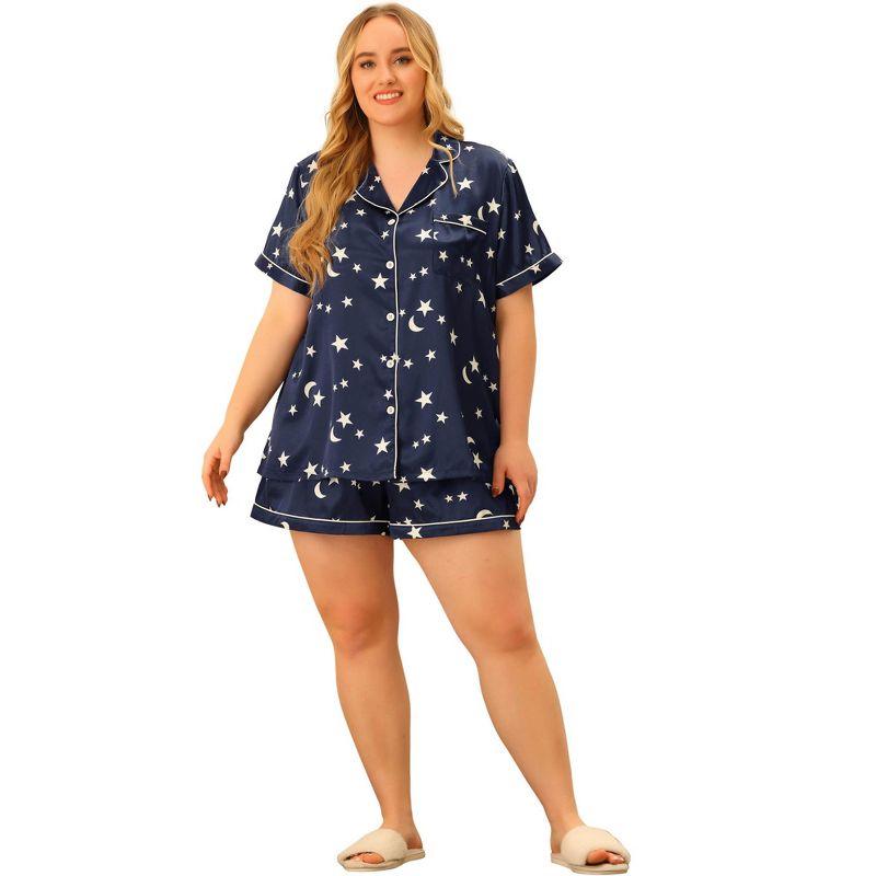 Agnes Orinda Women's Plus Size Patch Pocket Comfort Short Sleeve Pajamas Set, 3 of 6