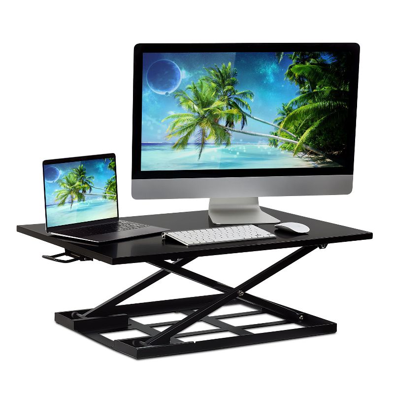 Mount-It! Standing Desk Converter, Height Adjustable Sit Stand Desk, 32x22 Inch Preassembled Stand Up Desk Converter, Ultra Low Profile Design, Black, 2 of 7