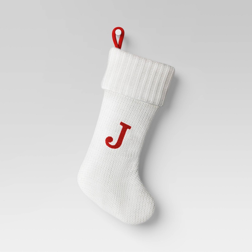 Knit Monogram Christmas Stocking White J - Wondershop™: Initial Stocking, Holiday Decor, 20" x 8", Polyester & Acrylic