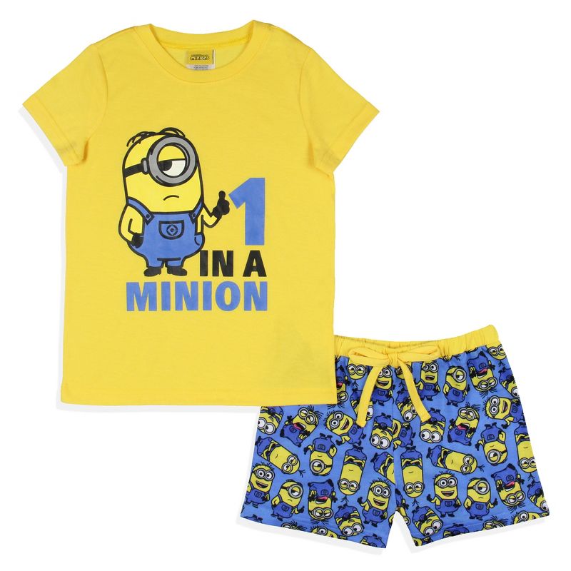 Despicable Me Girls' Movie Minions 1 In A Minion Sleep Pajama Set Shorts Multicolored, 1 of 7