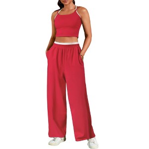 ATHLECHIC Women's Summer 2 Pieces Outfits Tracksuit Crop Camisole and Wide Leg Pants Lounge Sets - 1 of 4