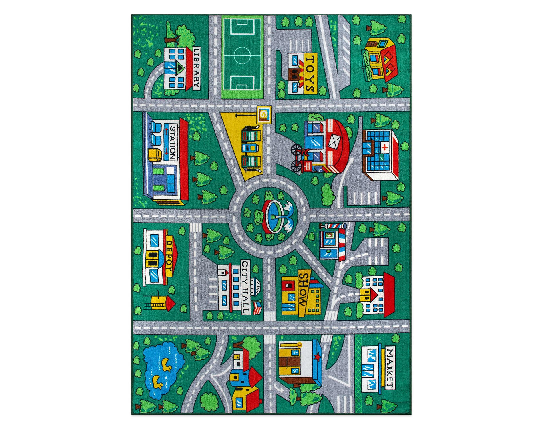 World Rug Gallery Kids Playmat Road Traffic Educational Non Slip Area Rug - GREEN 3'x5':  Stain & Fade-Resistant,  Low Loop Pile