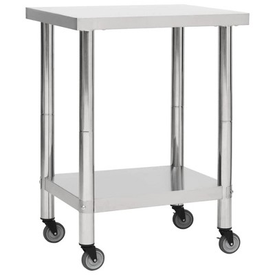 vidaXL Kitchen Work Table, with Wheels 31.5"x11.8"x33.5" Stainless Steel