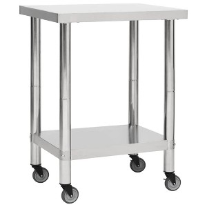 vidaXL Kitchen Work Table, with Wheels 31.5"x11.8"x33.5" Stainless Steel - 1 of 4