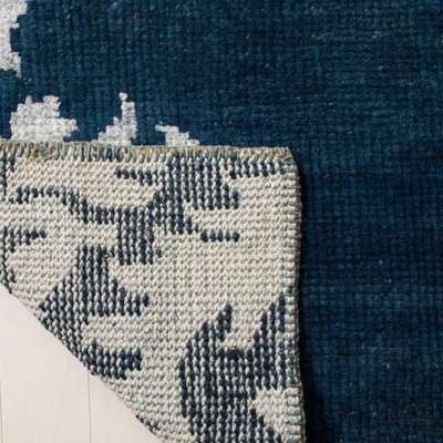 Indigo and White Hand-Knotted Wool 4' x 6' Area Rug
