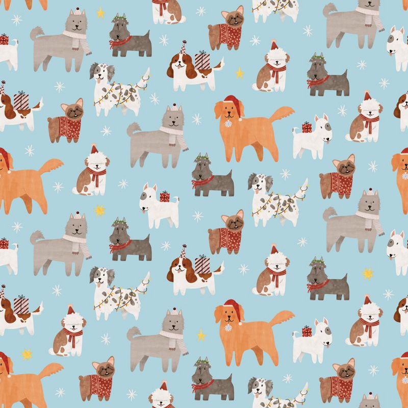 Waterleaf Paper Co. 100% Biodegradable, Compostable and Dissolvable Christmas Wrapping Paper, Christmas Dogs, 18" W x 47" L (approx 6 sq-ft), 1 of 4