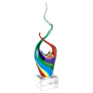 HomeRoots 14" Clear Red Blue Yellow Murano Glass Modern Abstract Tabletop Sculpture - 1 of 4