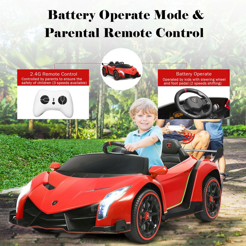 Costway 12V 2-Seater Licensed Lamborghini Kids Ride On Car w/ RC & Swing Function, 5 of 11