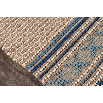 Esme Blue and Beige Geometric Wool Cotton Rug