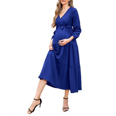 LXT-Women's Tiered Ruffle Hem Maxi Dress with Belt for Baby Shower