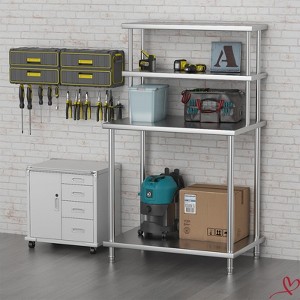 Heavy Duty Stainless Steel Table with Shelves Commercial Kitchen Prep Table with 2 Tier Overshelf - 1 of 4