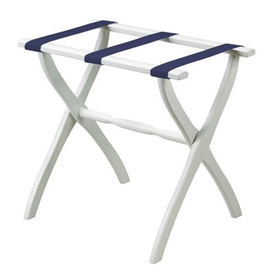 HomeRoots White Folding Luggage Rack With Black Straps