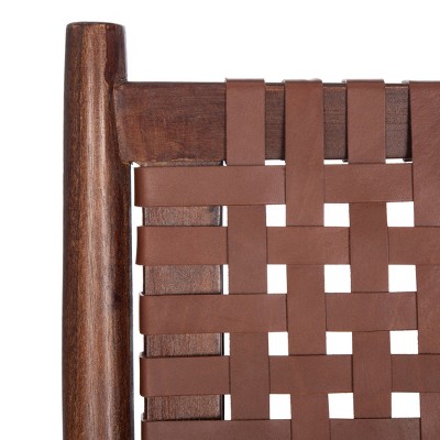 Cognac Brown Leather Woven Armless Slipper Chair