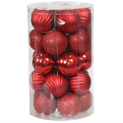 Sunnydaze Indoor Christmas Holiday Tree Shatterproof Bauble Ball Ornaments with Hooks - 2" - Red - 25pc