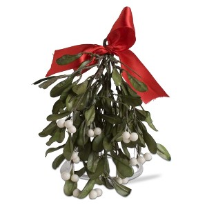 tagltd 9.5" Christmas Artificial Hanging Mistletoe w/ White Berries & Red Bow - 1 of 2