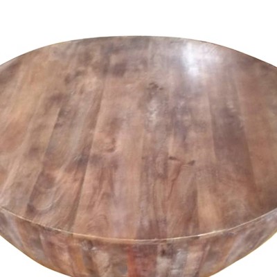 Rustic Drum-Shape Handcarved Mango Wood Coffee Table, Raw Brown