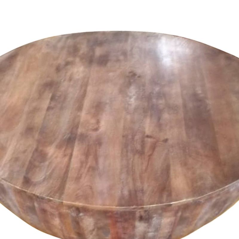 Handcarved Drum Shape Round Top Mango Wood Distressed Wooden Coffee Table Brown - The Urban Port, 5 of 8