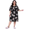 Agnes Orinda Women's Plus Size Satin Floral Print Short Sleeve Round Neck Midi Nightgown - 3 of 4