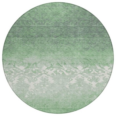 HomeRoots 8' Green And Ivory Round Damask Washable Indoor Outdoor Area Rug