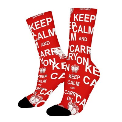 Keep Calm And Carry On Women Printed Crew Socks Funny Funky Socks Soft Polyester Novelty Gifts for Artists Men