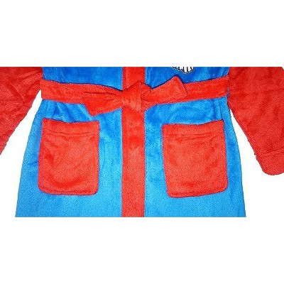 Kids' Flame Resistant Red and Blue Microfiber Hooded Robe