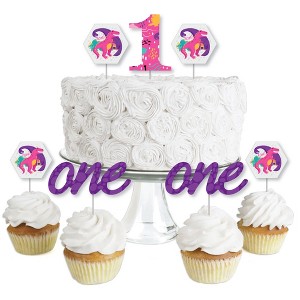 Big Dot of Happiness 1st Birthday Roar Dinosaur Girl - Dessert Cupcake Toppers - ONEasaurus Dino First Birthday Party Clear Treat Picks - Set of 24 - 1 of 4