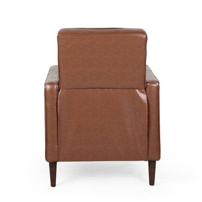 Cognac Brown Faux Leather Mid-Century Modern Recliner