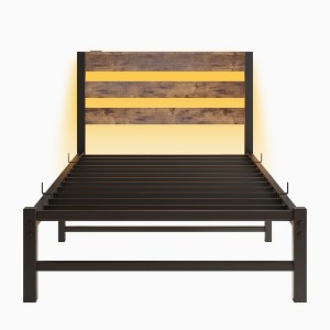 NicBex  Bed Frame with Headboard,LED Lights and Charging Station for Adults,Boys,Girls,Brown/Black - 1 of 4