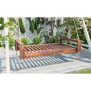 CAVINAS Twin Size Outdoor Swing Bed with Hemp Ropes,Acacia Wood Porch Swing for Courtyard,Garden - 1 of 4